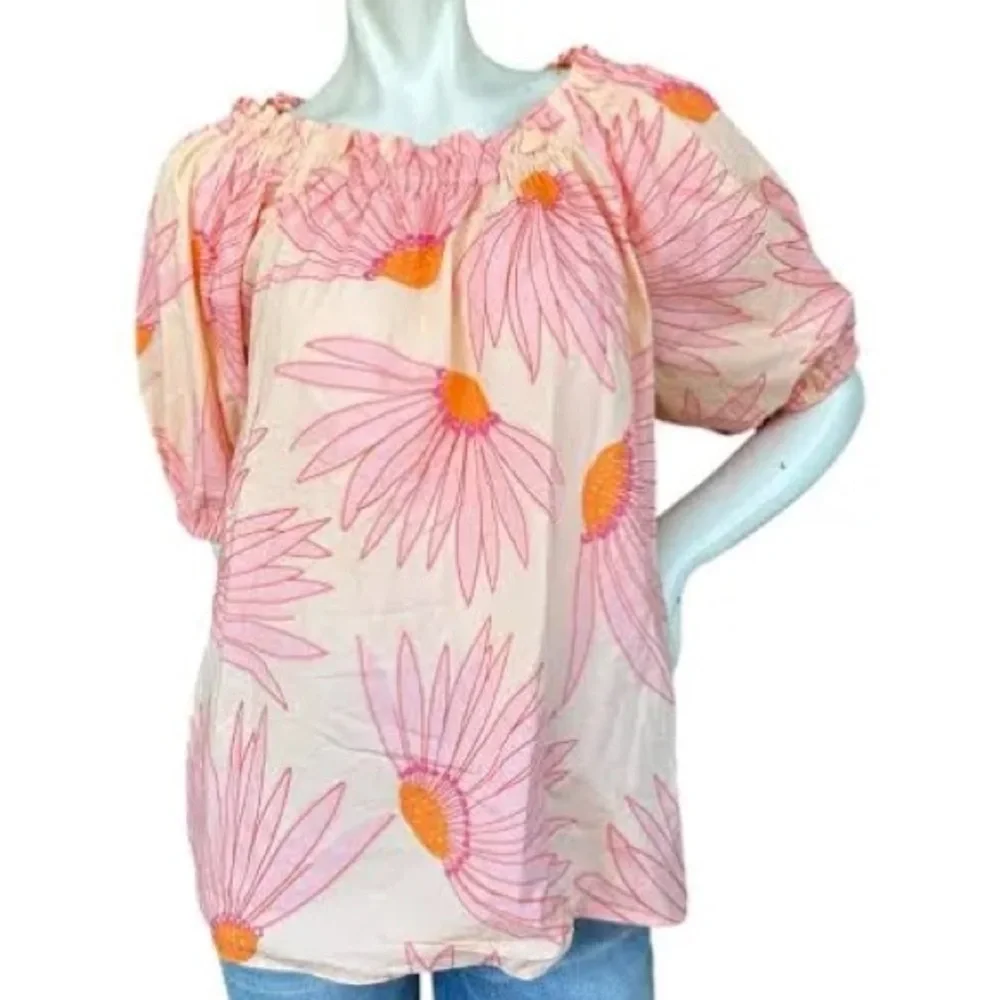 NWOT kate spade Pink Floral Puff-Sleeve Blouse - Picture 4 of 10